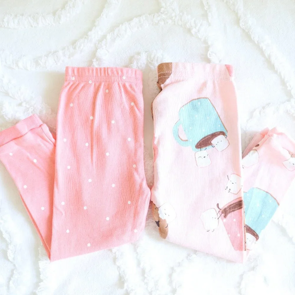 Baby Girl Hot Chocolate Marshmallow & Cookies Polka Dot Pajama Pants| 2pc Bundle